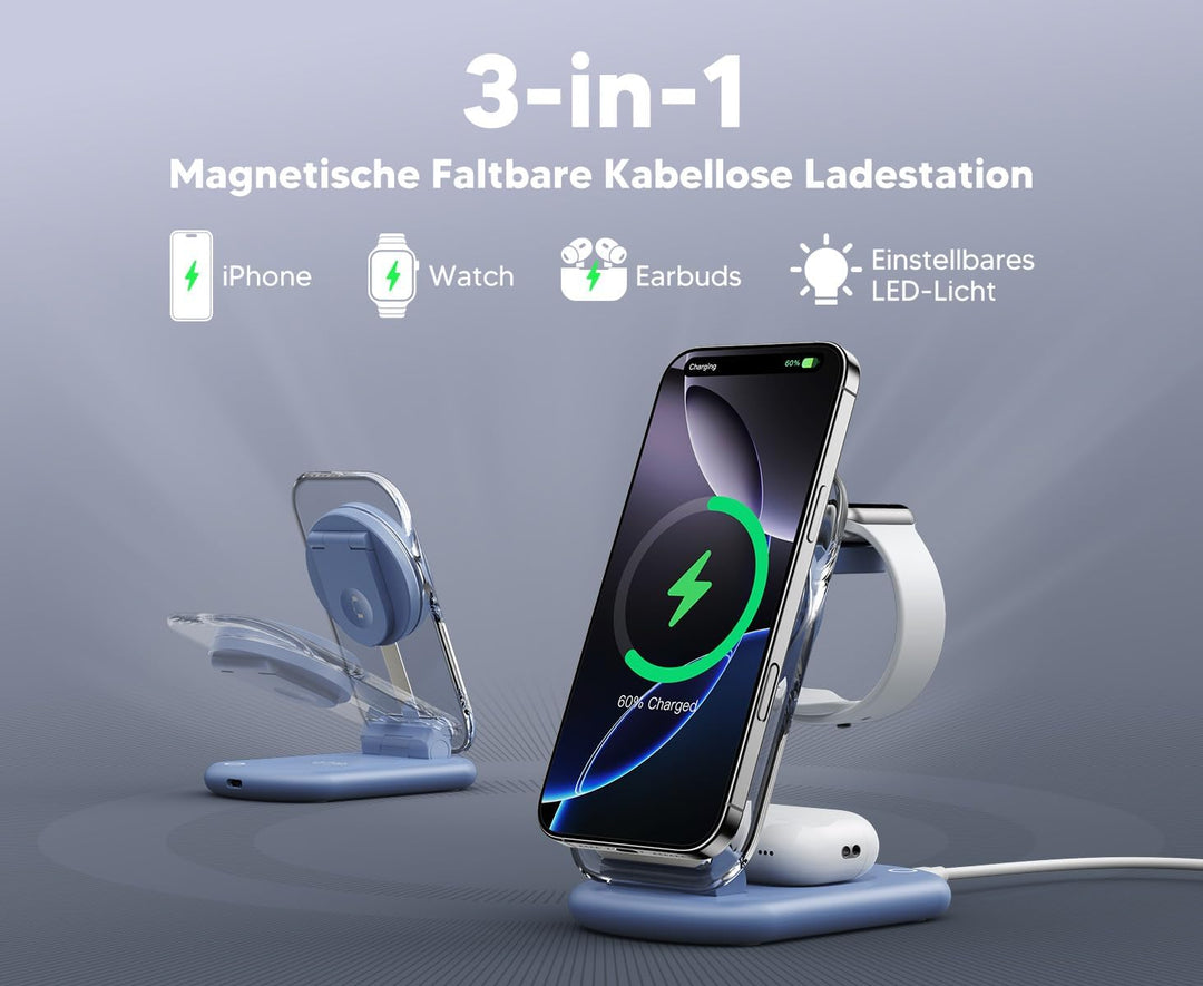 Mag Safe Ladegerät, Ladestation und iPhone, 3 in 1 Mag Safe Ladestation Kompatibel mit iPhone 17 16