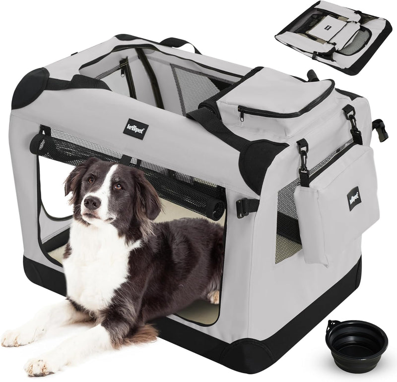 Leopet® Hundebox - Faltbar, Grosse/Kleine Hunde, Stoff, mit Napf, für Zuhause, Auto - Transportbox,