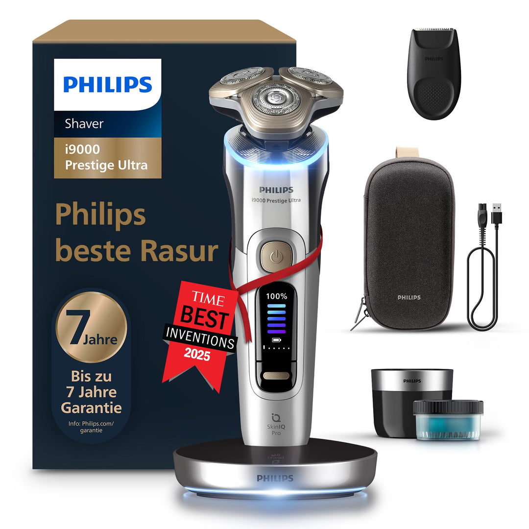 Philips elektrischer Rasierer i9000 Prestige Ultra, Nass- und Trockenrasierer für Herren, chrom, Dru
