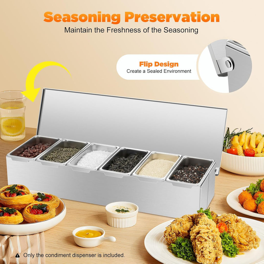 ZutatenbehäLter,Topping Station, 6 BehäLter Nahrungsmittelgrade Edelstahl 46 * 15 * 9cm,ZutatenbehäL