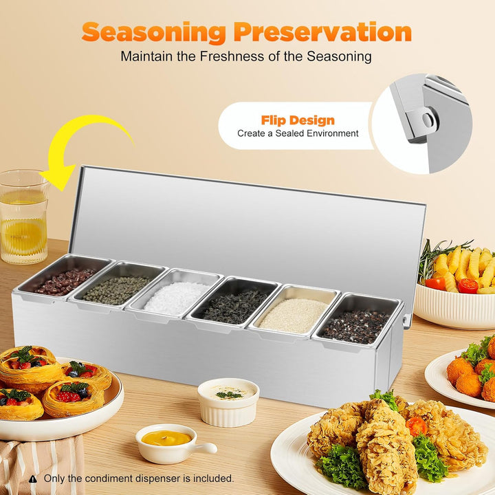 ZutatenbehäLter,Topping Station, 6 BehäLter Nahrungsmittelgrade Edelstahl 46 * 15 * 9cm,ZutatenbehäL