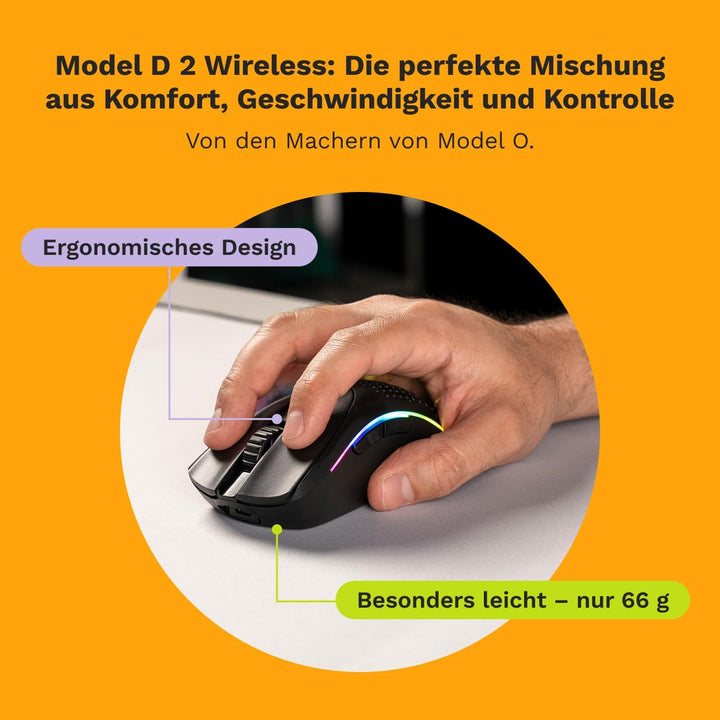 GLORIOUS Gaming Model D 2 Wireless Gaming Mouse - superleicht 66g, bis zu 210h Batterie, 26K Opt. Se