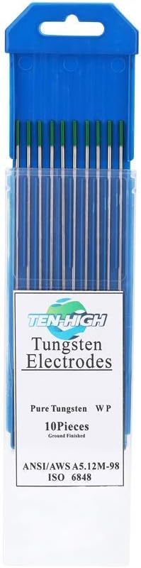 TEN-HIGH WIG Wolfram Elektrode WP 1,6 x 150 mm 10x Wolframnadeln für WIG Schweissen, Grün, 1,6 x 150