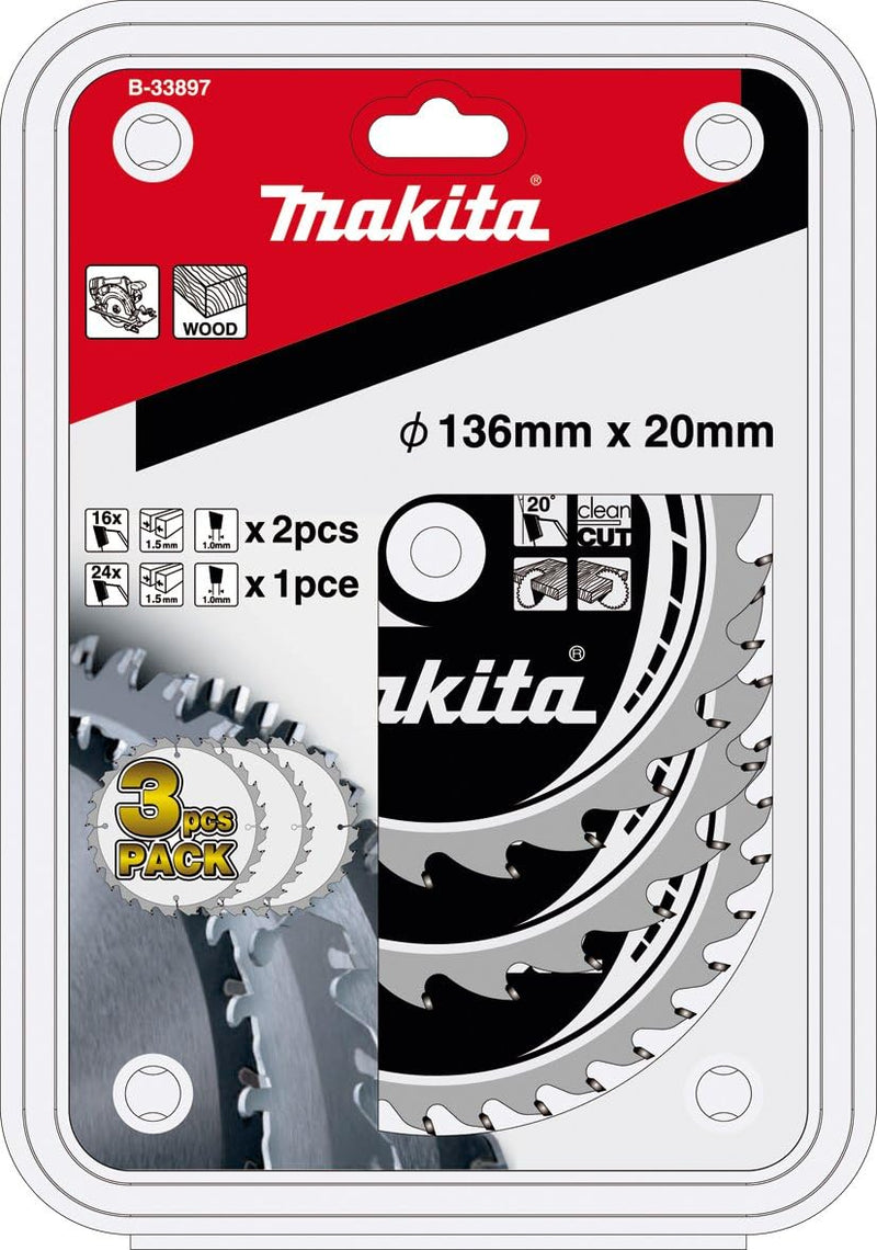 Makita B-33897 Specialized Sägeblatt - Set, 3-teilig, 136 mm für Akku - Handkreissägen