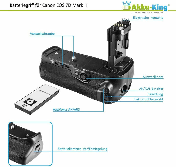 Akku-King Batteriegriff kompatibel mit Canon EOS 7D Mark II