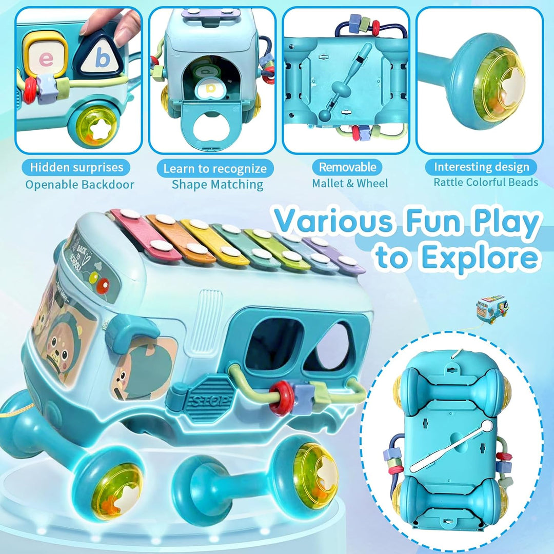Montessori Spielzeug Musikalischer Bus mit Xylophon Motorikwürfel Rassel Rad Geschenk für Mädchen ab