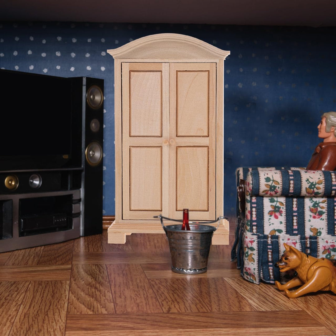 HEMOTON Miniatur Holzkleiderschrank Modell Puppenhaus Miniatur Kleiderschrank Handgefertigtes Miniat
