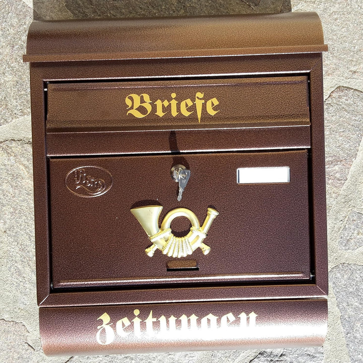 Eigenmarke Grosser Briefkasten/Postkasten XXL Kupfer/Bronce mit Zeitungsrolle Runddach Wandmontage