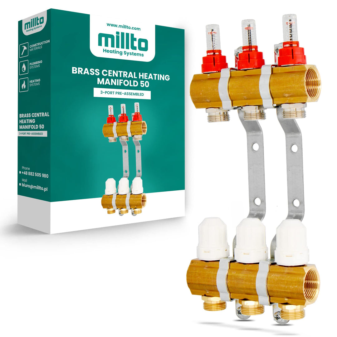 Millto™ Fussbodenheizungsverteiler Messing 3-Port 3 Abschnitte Rohranschlüsse Heizungsverteiler Vorm