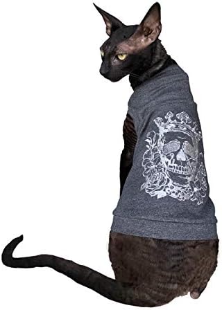 Kotomoda Sphynx T-Shirt fьr Katzen, Bestickt, silberfarbene Krone, Scull 