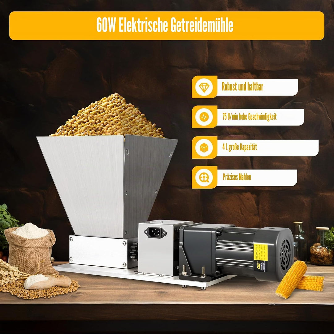 Haferquetsche, 220V 60W Flockenquetsche 4L Getreidequetsche 75rpm Elektrische Getreidemühle Verstell