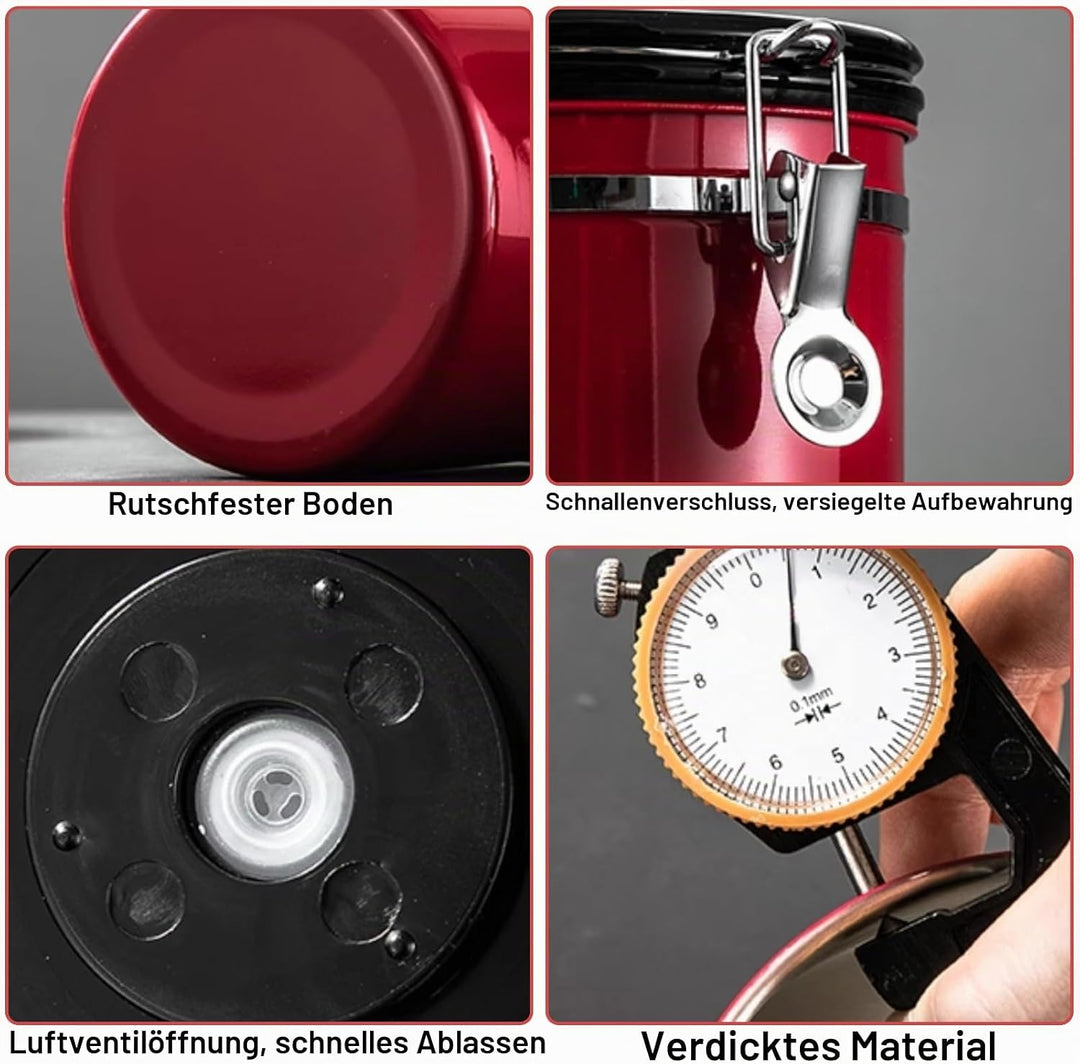 Jeffergarden Kaffeedose Luftdicht 1,8 L Edelstahl Grosser Behälter mit Auslassventil Luftdichter Kaf