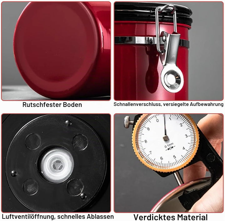 Jeffergarden Kaffeedose Luftdicht 1,8 L Edelstahl Grosser Behälter mit Auslassventil Luftdichter Kaf