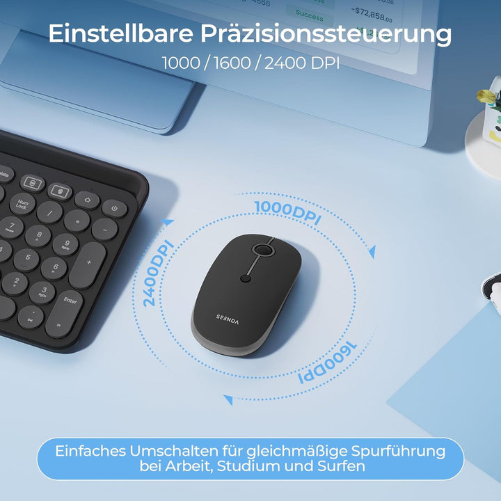 seenda MOU001 Bluetooth Maus, USB + Dual-Bluetooth 3 Geräte Verbindung, Maus Kabellos mit 3 DPI-Stuf