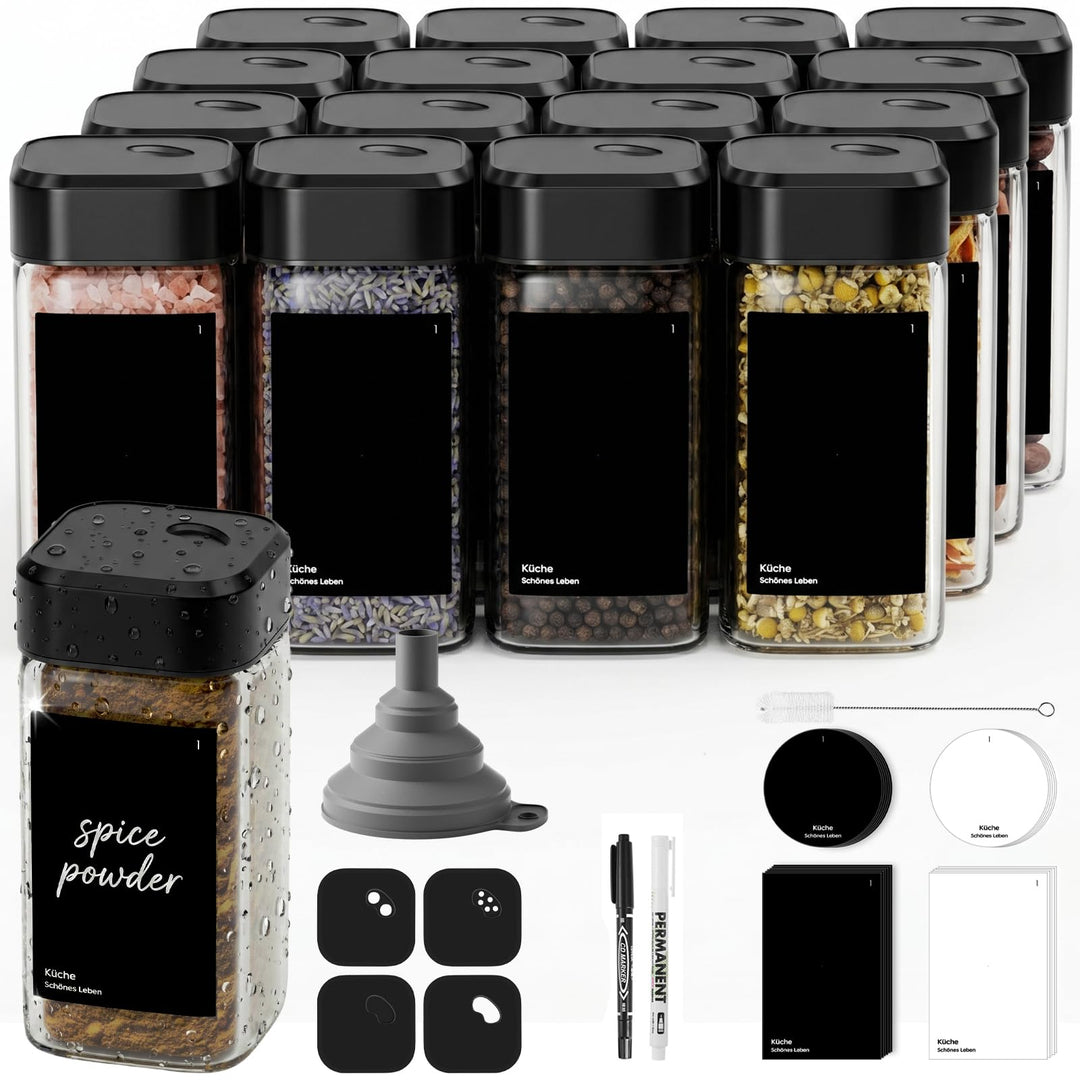 12 Gewürzgläser Eckig mit Drehdeckel,Gewürzstreuer Glas 120 ml - Gewürzdosen Set Starke Versiegelung