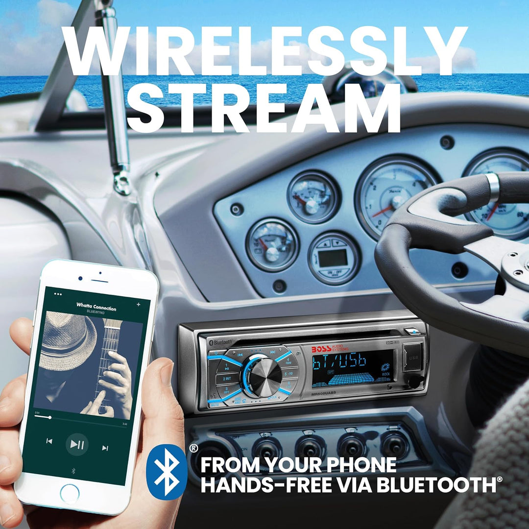 BOSS Audio MR508UABS Single Din, Bluetooth, CD/MP3/WMA/USB/SD AM/FM, wetterfest, Marine Stereo, kabe