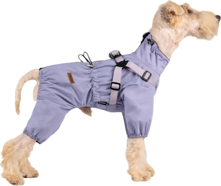 Hundegeschirr-Regenmantel, Verstellbare 4-Bein-Hundejacke mit Geschirr Reflektierender Overall Wasse