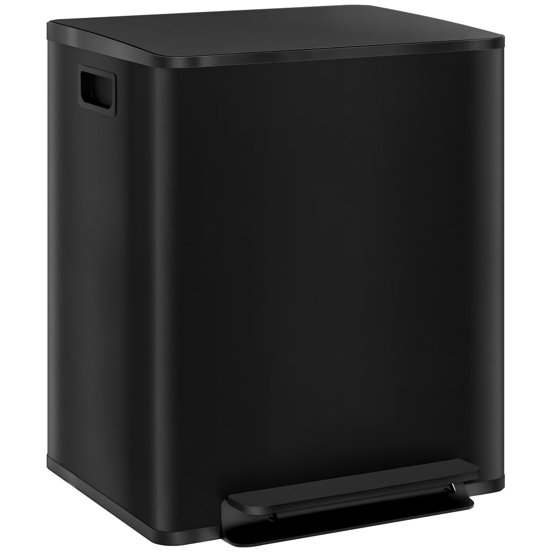 HOMCOM Mülleimer Küche 2x25L Treteimer mit Softclose-Deckel Pedal Fingerabdruckfreie Edelstahl Müllt