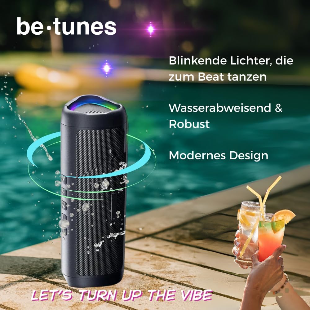 Bluetooth Lautsprecher – Kleine Musikbox mit LED-Licht – 24 Std Akku – Tragbare Partybox – Boombox I
