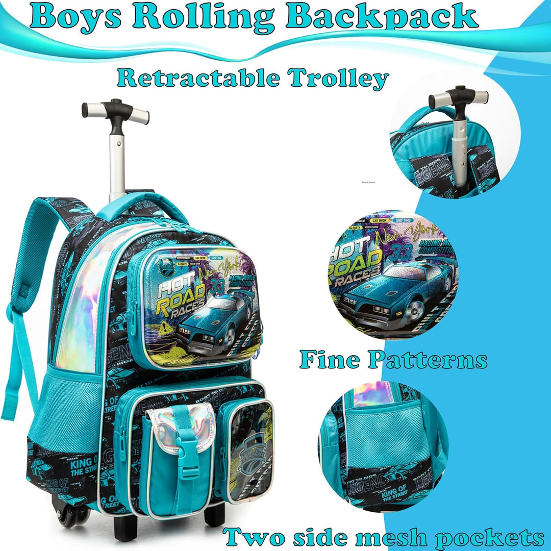 Egchescebo Rollrucksack für Jungen, 43,2 cm, mehrere Funktionstaschen, Blau-240525-lg, 17, Reiseruck