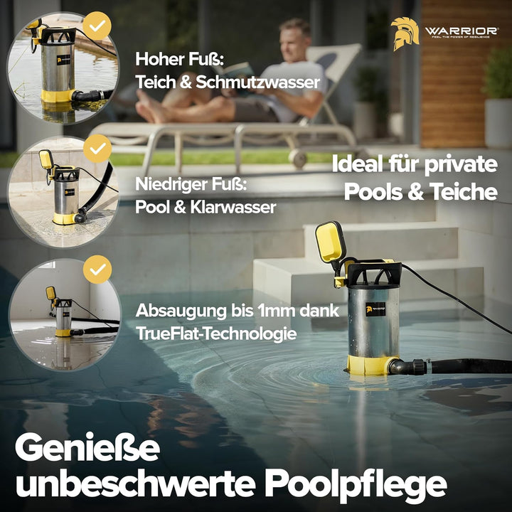 WARRIOR® 3in1 Schmutzwasserpumpe flachsaugend [TESTSIEGER] SentinelFlat Pro 1100W mit SnapLock-Syste