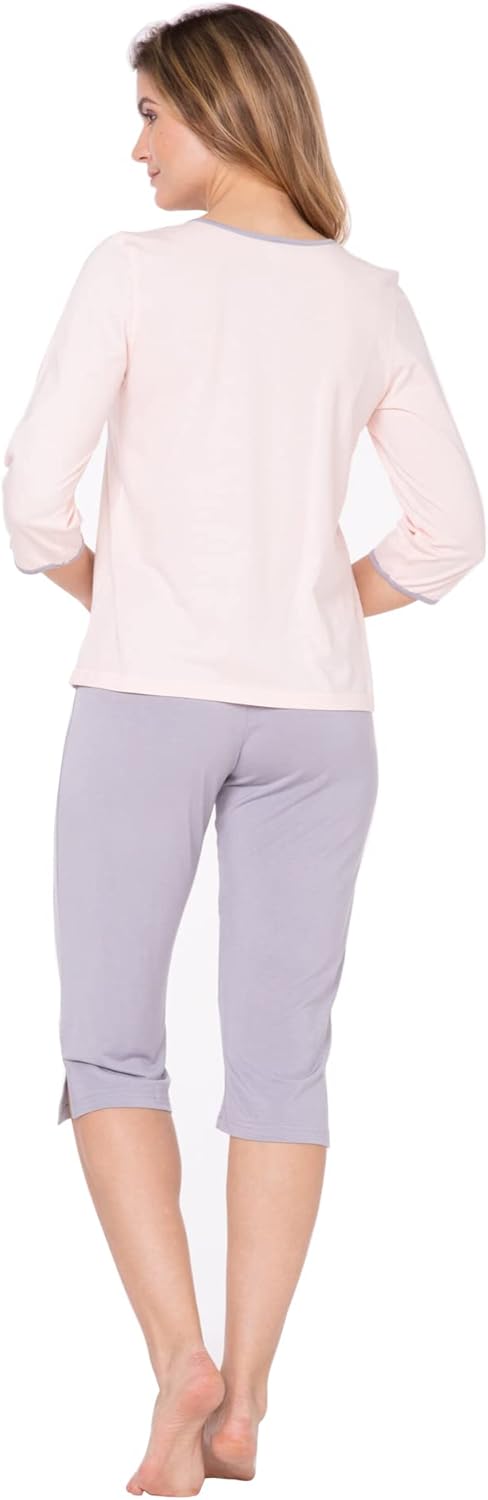 e.Femme® Damen Schlafanzug Nicole II 870 aus 50% Baumwolle und 50% Modal 36 Lachs/Grau, 42