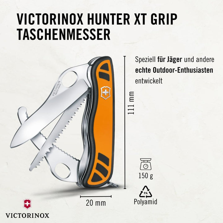 Victorinox Taschenmesser Hunter XT Grip (6 Funktionen, Feststellbare Waidklinge, Kordel) orange/schw