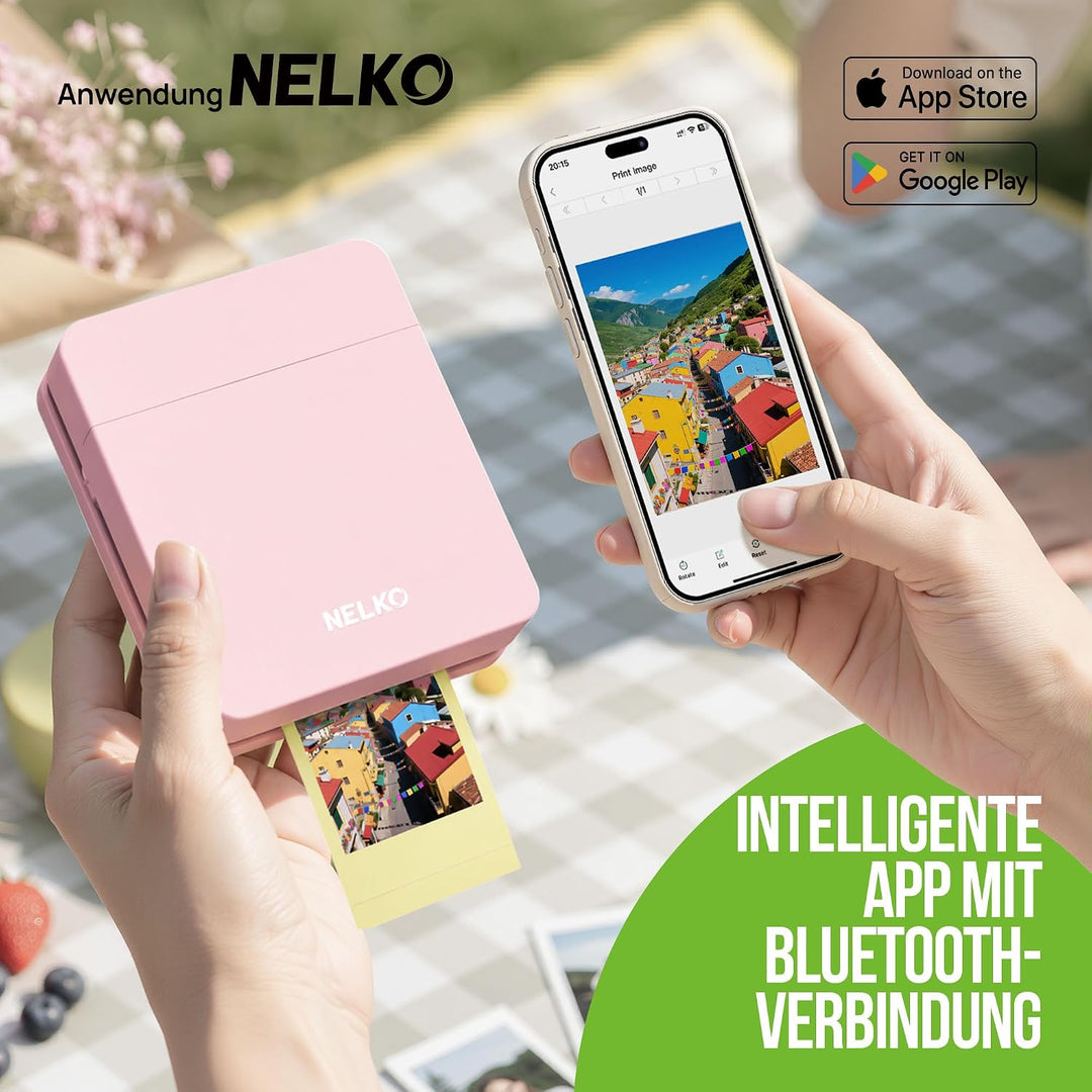 Nelko Fotodrucker PP01 Farbe Tragbarer Mini Fotodrucker, Rosa