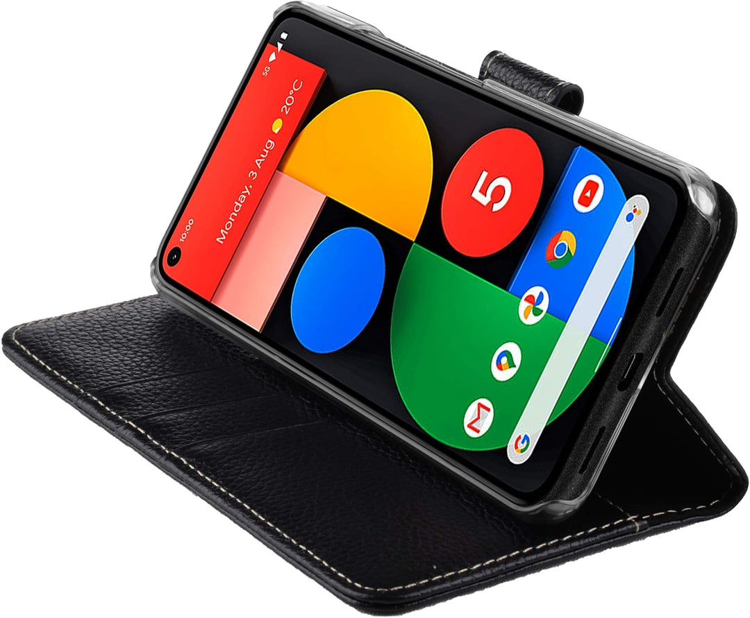 STILGUT Talis kompatibel mit Google Pixel 5 Hülle mit Kartenfach aus Leder, Flip Cover, Wallet Case,