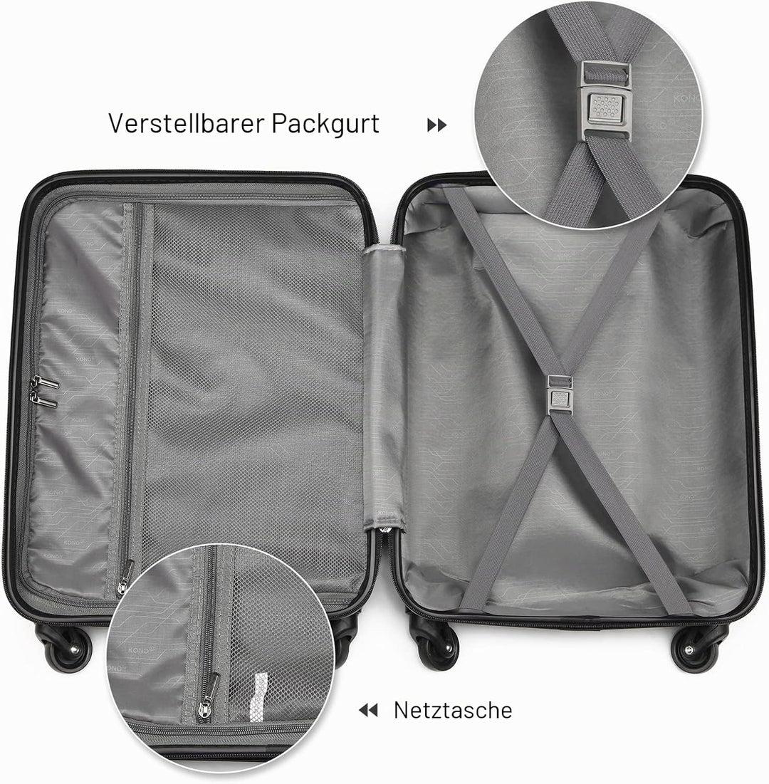 KONO Hartschalenkoffer Klein Koffer Handgepäck Leicht Reisekoffer mit Rollen und TSA Schloss, Kleine