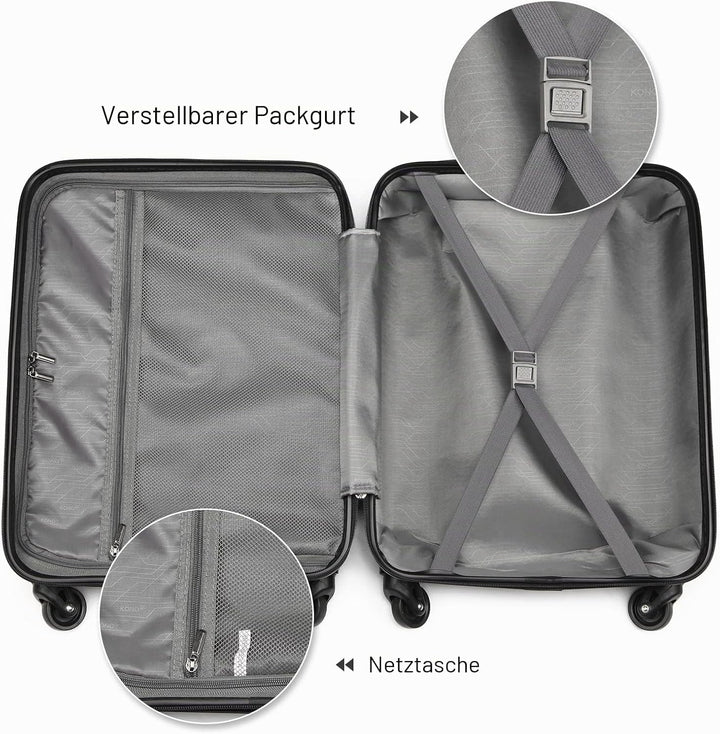 KONO Handgepäck Koffer Leicht Reisekoffer mit Rollen und TSA Schloss, Klein Koffer Trolley Handgepäc