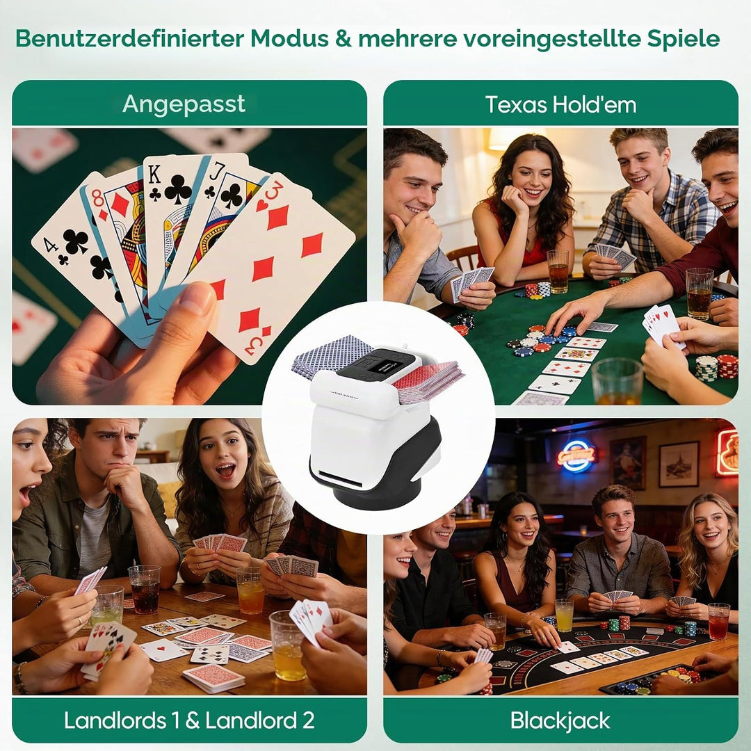 Kartenmischmaschine mit Austeilen, 360° Drehung für 1–4 Decks, Automatischer Kartenmischer und Auste