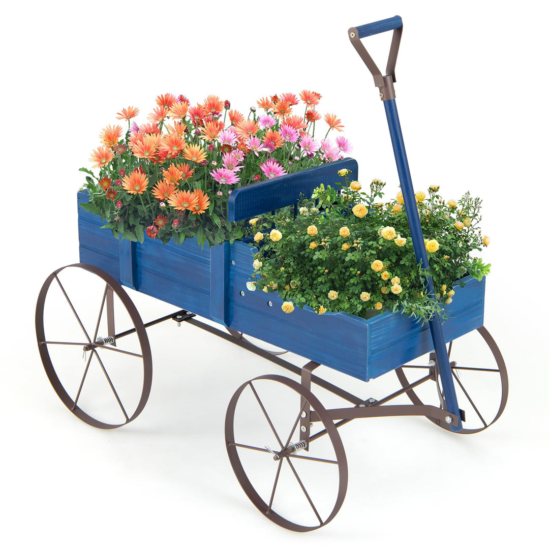 RELAX4LIFE Blumenständer mit 4 Rädern aus Metall, Pflanzwagen aus Massivholz, Holzwagen bis zu 15 kg