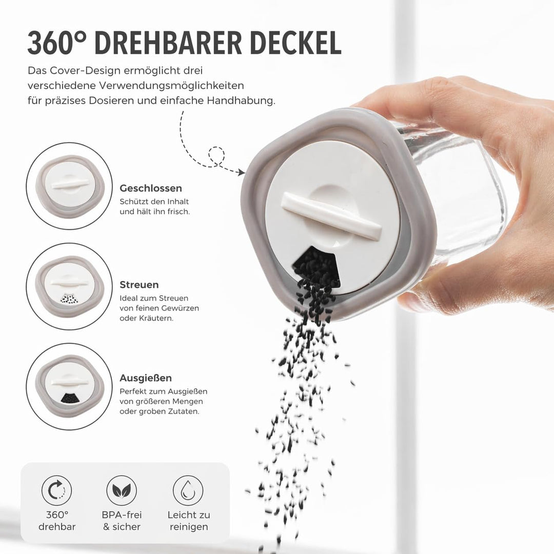 IDOBY 12er Set Gewürzbox aus Kunststoff, Transparente Gewürzdose, BPA-Freiem Kunststoff Camping Gewü