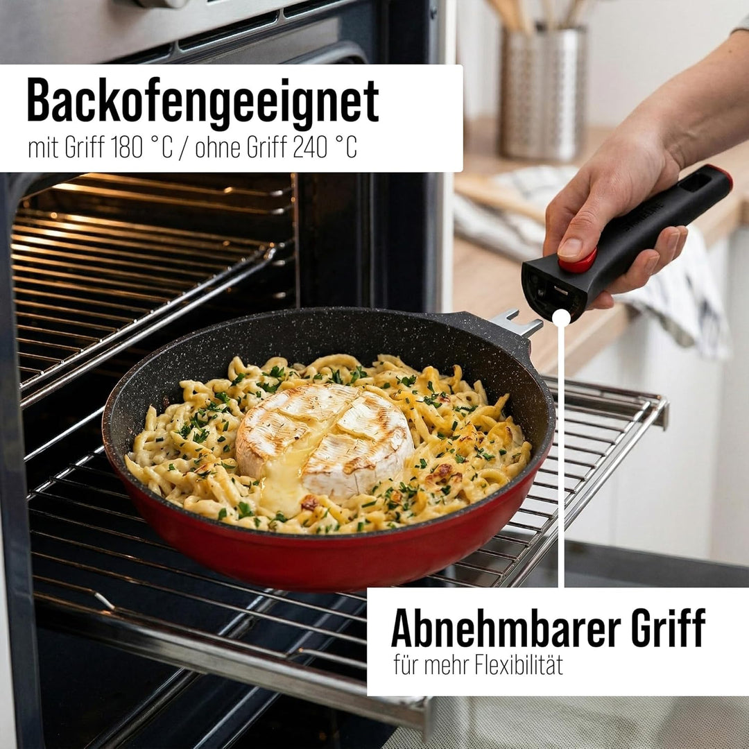 STONELINE SMART Bratpfanne 28 cm, Grosse Pfanne Aluguss, Abnehmbarem Griff, Pfanne Induktion, Alle H
