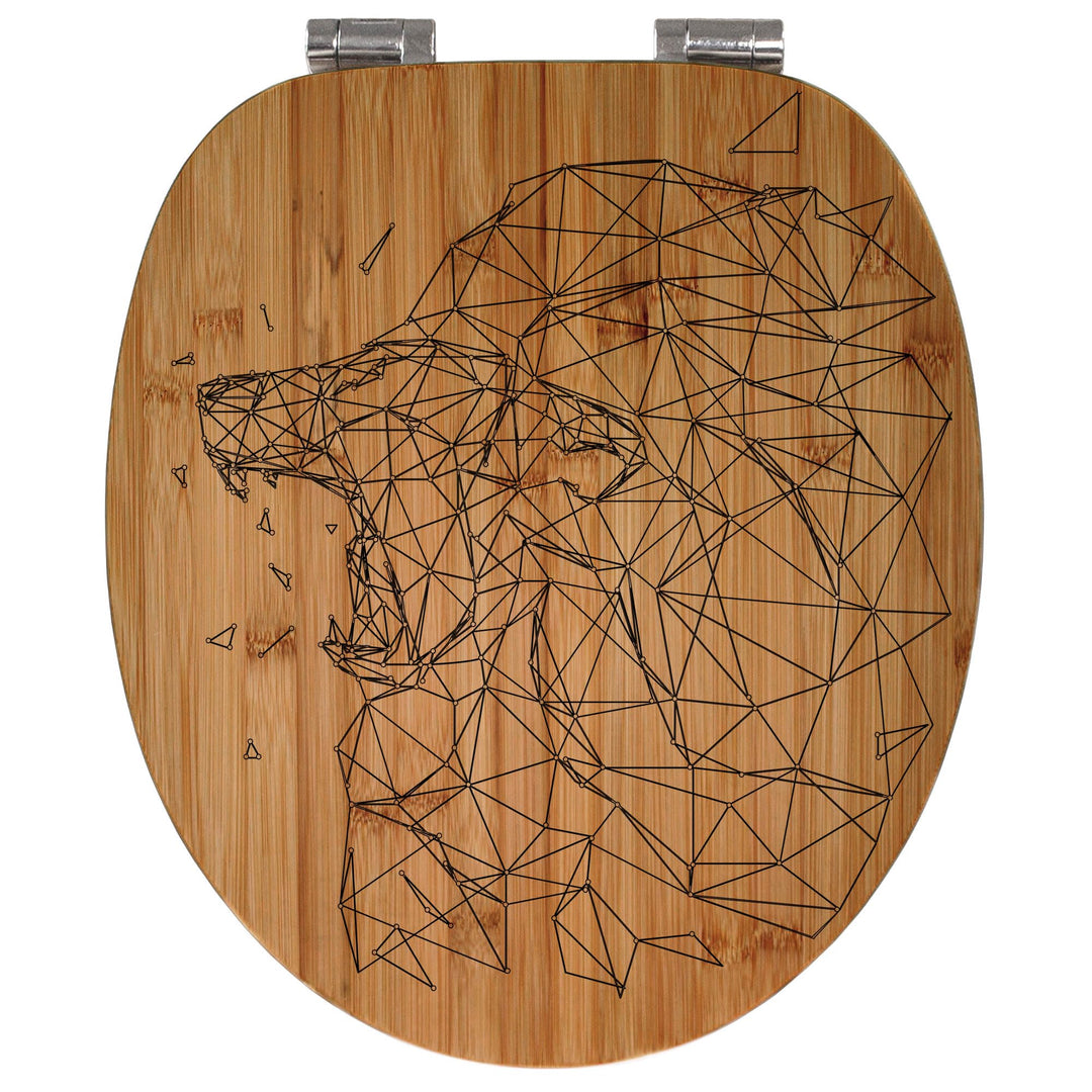 banjado® Hochwertig gravierter Design WC Sitz Bambus Absenkautomatik Löwe abstrakt/Toilettendeckel m