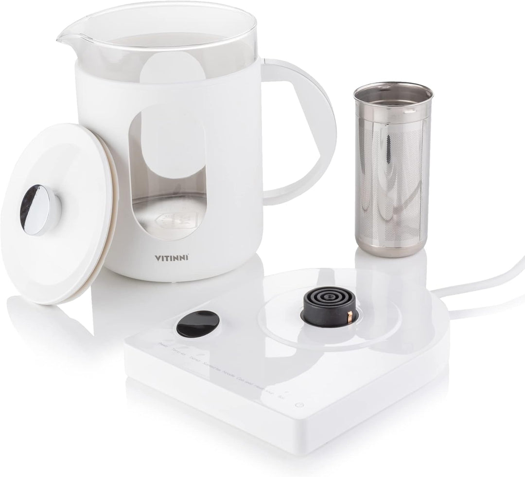 Vitinni Smart Wasserkocher, 1,5L, Glänzend-Weiss, Eingebautes Teesieb, Touch-Steuerung, Warmhaltefun