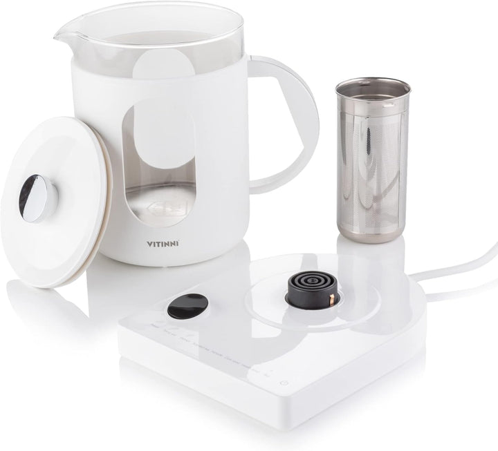 Vitinni Smart Wasserkocher, 1,5L, Glänzend-Weiss, Eingebautes Teesieb, Touch-Steuerung, Warmhaltefun
