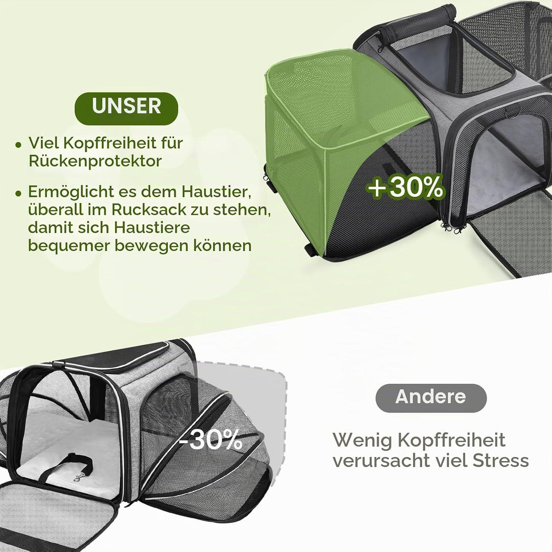 Pecute Katzentransportbox Transportbox Katze Gross, 48x33x34cm Erweiterbar Katzenbox für 2 Katzen Hu