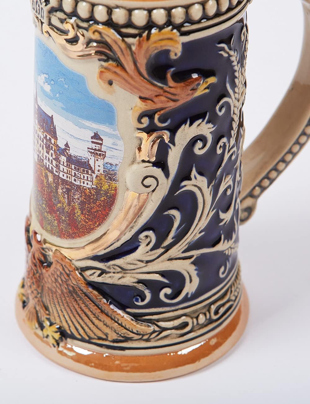 NENBOLEC Bierkrug mit Zinndeckel Bierseidel Steinkrug Gravur Deutsch Schloss Beer Stein 0.7L