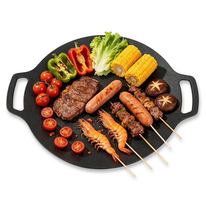 Buachois Grillpfanne, Ø29 cm/11.4 Zoll Koreanische Grillplatte, Outdoor BBQ Runde Pfanne mit Antihaf