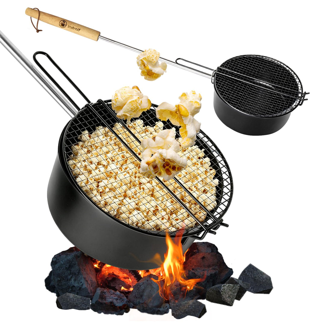 Popcornpfanne für Lagerfeuer & Grill,Popcorn Topf mit langem Griff für Camping,Popcornmaschine,Popco