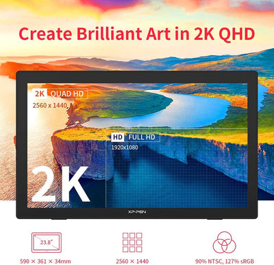 XP-PEN Artist 24 Pen Display 23.8 Inch Graphics Tablet with Display, 127% sRGB Colour Space, 2560 x