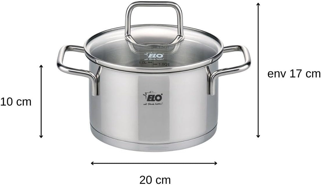 Elo 7242026 Kochtopf aus Edelstahl, 20 cm Durchmesser, Kochtopf und Glasdeckel, geeignet für alle He
