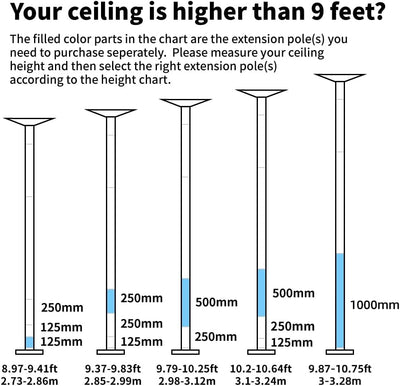 PRIOR FITNESS Stange Pole Dance 250 mm/500 mm/1000 mm, Verbindungsstücke für Verlängerungsrohr für 4