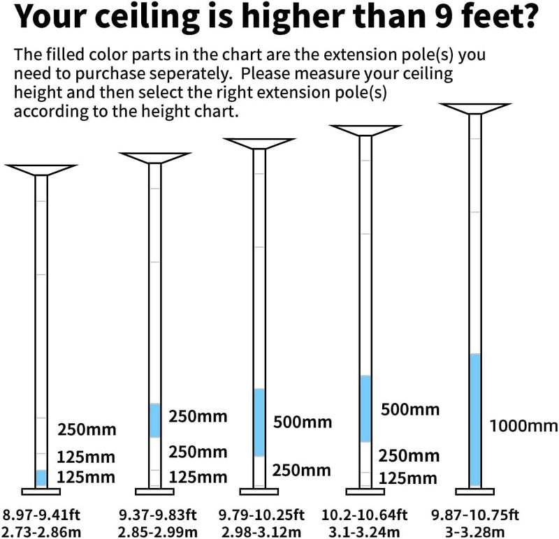 PRIOR FITNESS Stange Pole Dance 250 mm/500 mm/1000 mm, Verbindungsstücke für Verlängerungsrohr für 4