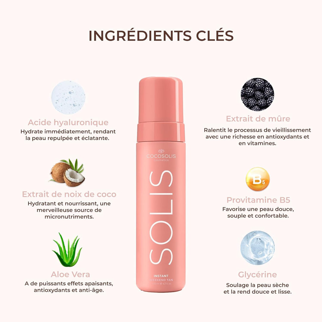 COCOSOLIS SOLIS Instant Weekend Tan Selbstbräuner für Gesicht und Körper, Mousse mit Sofort Effekt u