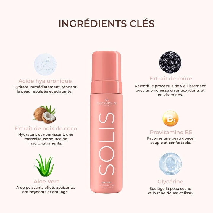 COCOSOLIS SOLIS Instant Weekend Tan Selbstbräuner für Gesicht und Körper, Mousse mit Sofort Effekt u