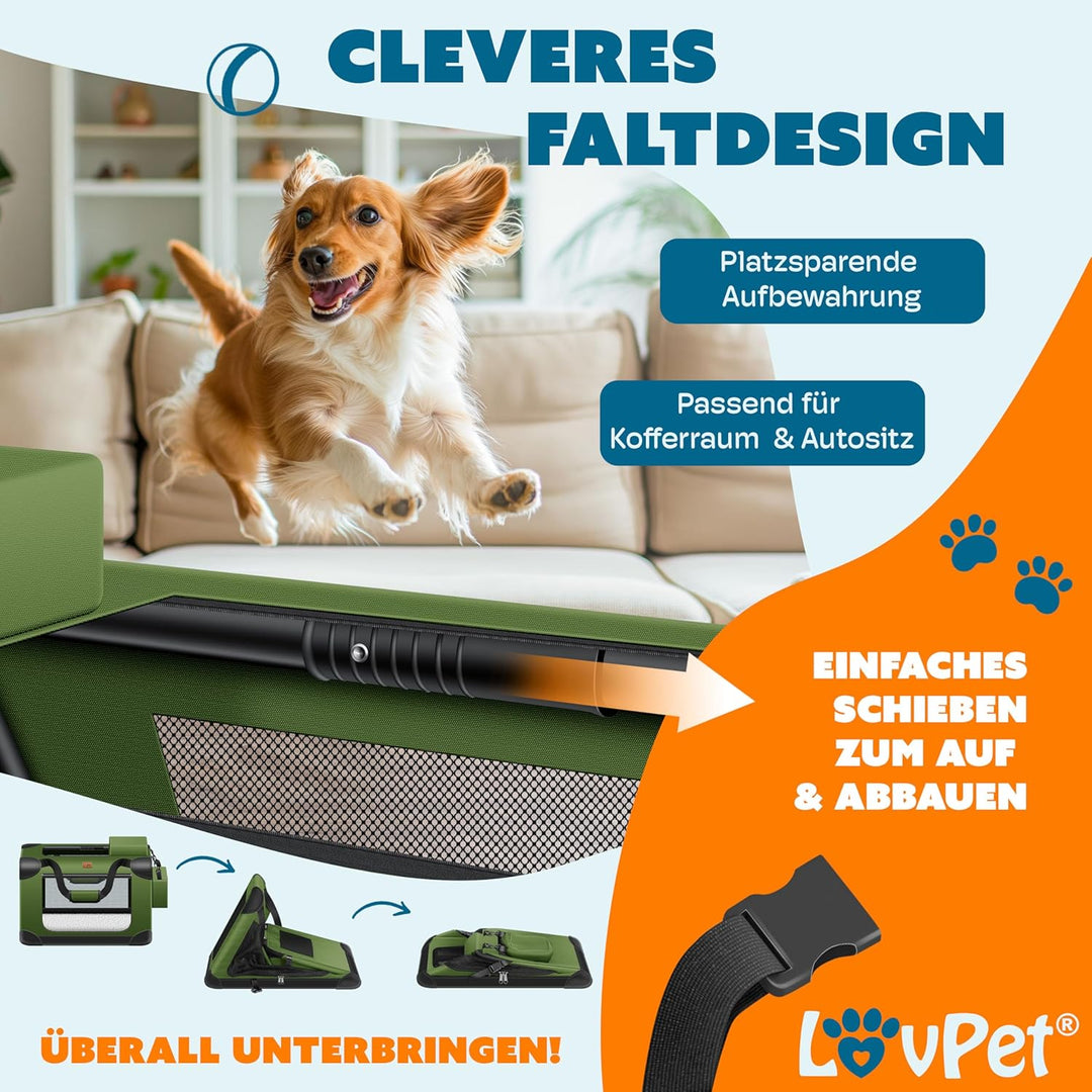 Lovpet® Transportbox Hund Katze Transporttasche M 60x42x42cm | Hunde-Tragetasche Faltbare Katzentasc
