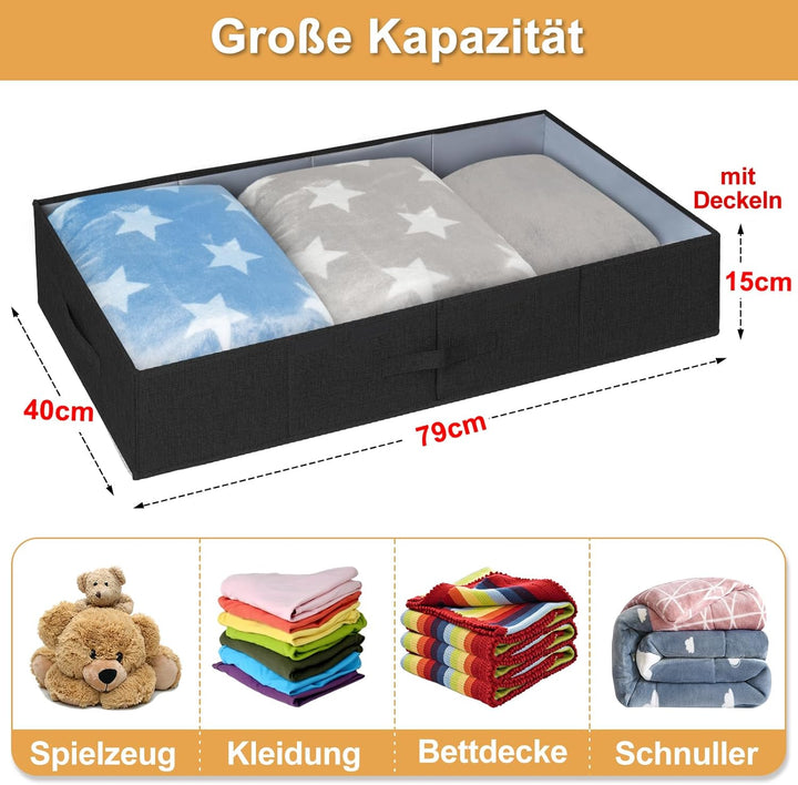Unterbett Aufbewahrungsbox, 2 Stück Unterbettkommode, 79 x 40 x 15 CM, Faltbare Aufbewahrungsbox mit